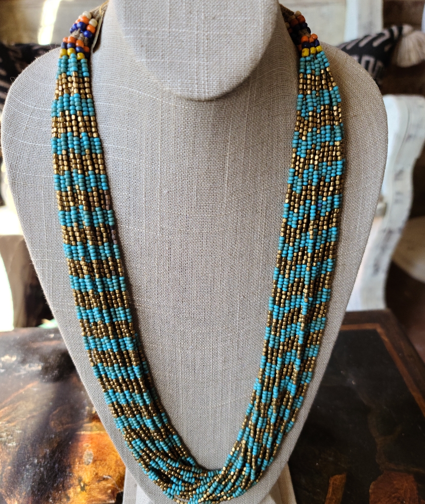 Vintage Tribal Native American Turquoise Bead Multistrand Necklace